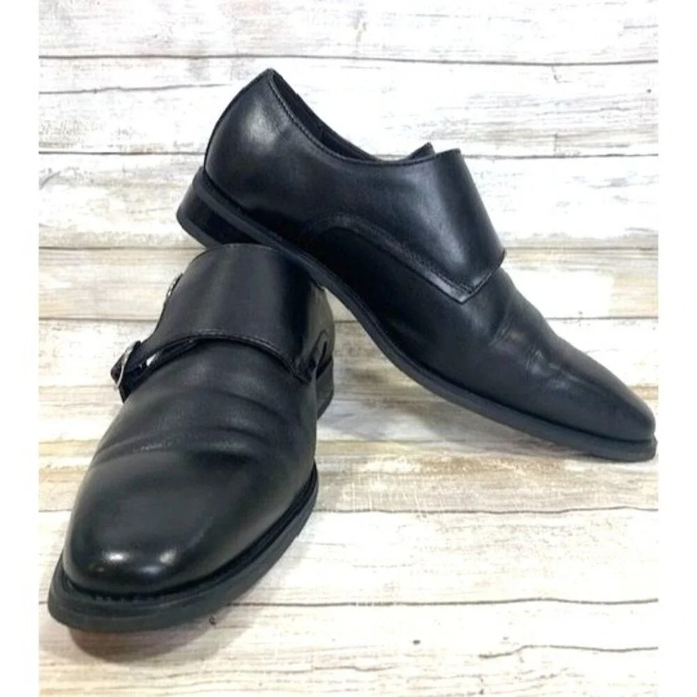 La Milano Men's Black Leather Double‎ Monk Strap Dress Shoes Size 10.5